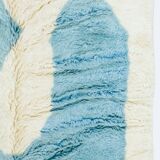 Modern sky blue and white Mrirt Moroccan rug
