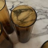 Set of 4 smoked brown amber orangeade glasses, France 1970