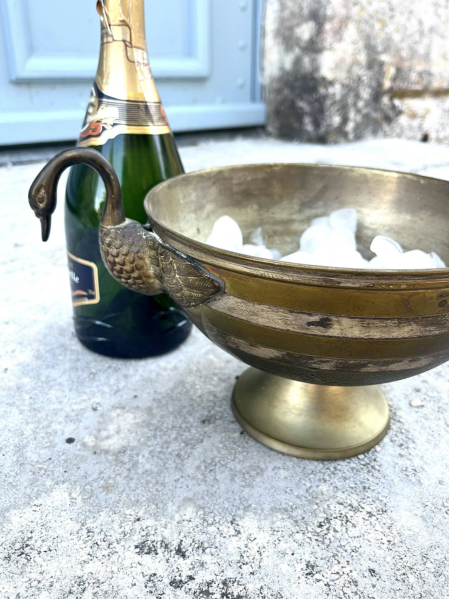 Swan Ice Bucket Brass French Vintage Footed Barware