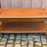 Table basse bois massif et marqueterie double plateau 110cm