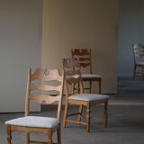Set of 4 "Razorblade" high back chairs in oak & boucle, Henning Kjærnulf, 1960s