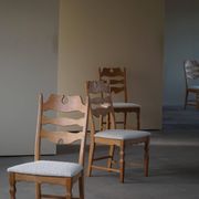 Set of 4 "Razorblade" high back chairs in oak & boucle, Henning Kjærnulf, 1960s
