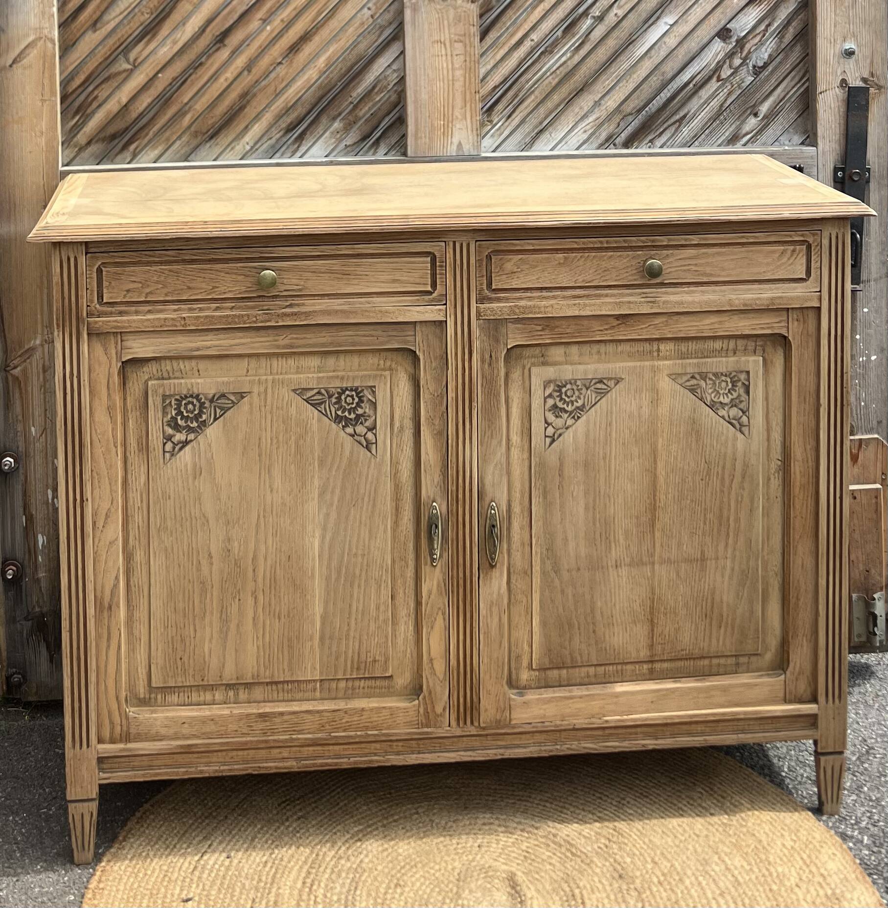 Old Parisian buffet in raw oak with 2 drawers