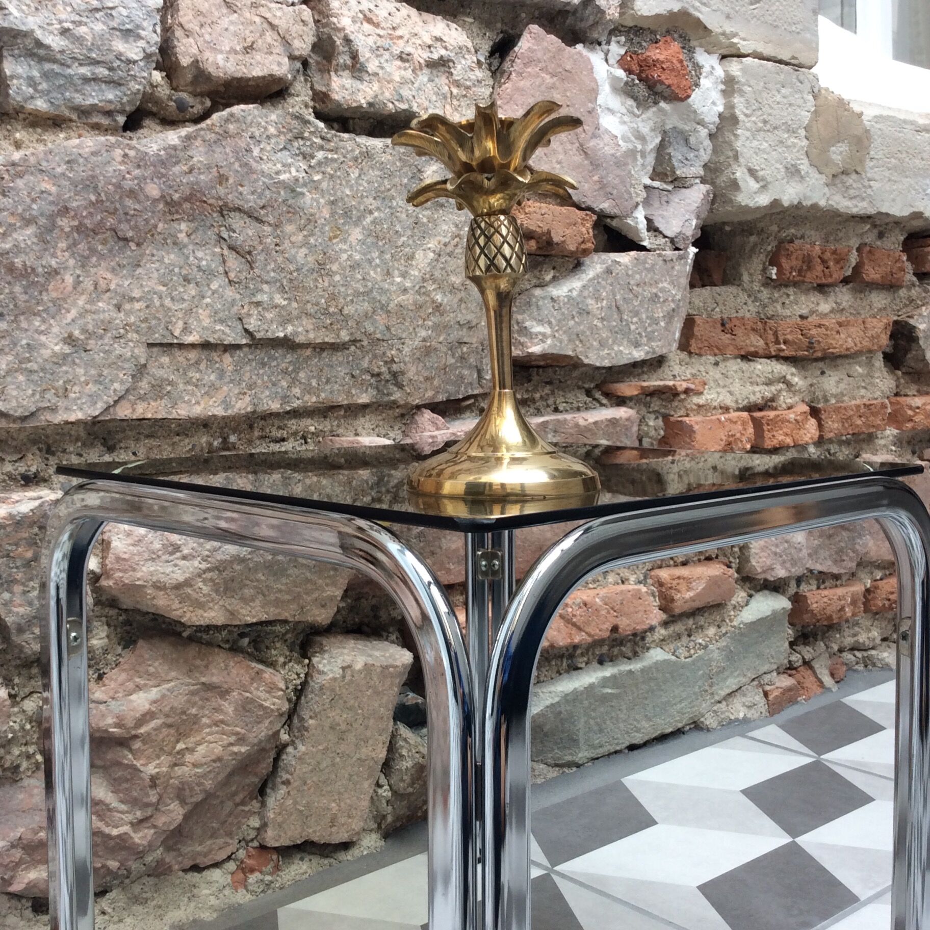 small coffee table glass and chrome 80s