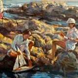 20th century seaside scene painting