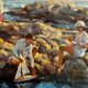Tableau scène de bord de mer XXe