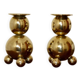 Pair of Mid-Century Swedish Brass Candle Holders By Gusum