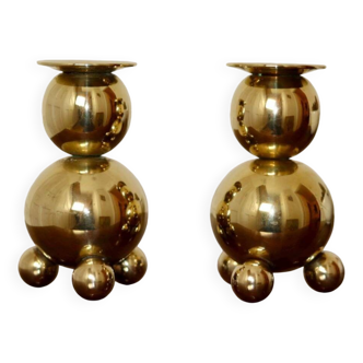 Pair of Mid-Century Swedish Brass Candle Holders By Gusum