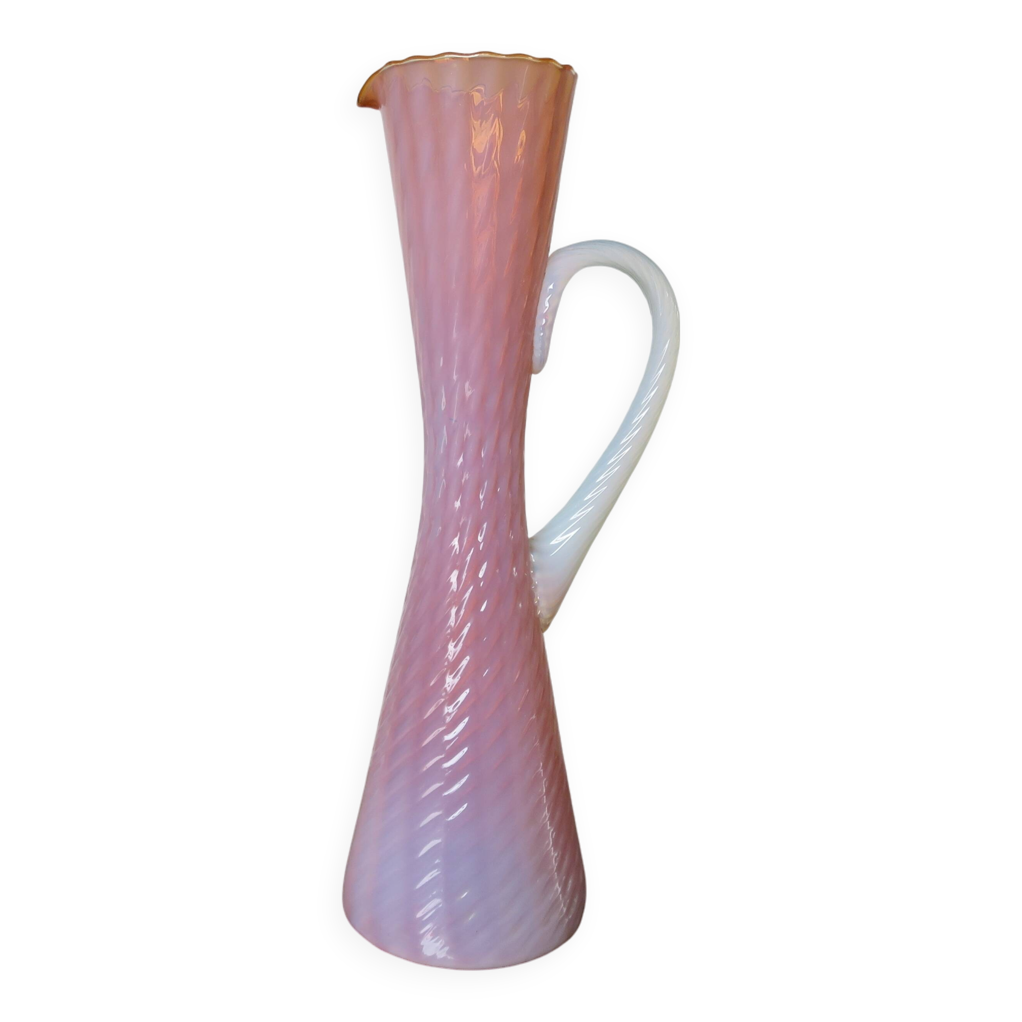Vase, soliflore stelvia glass, italy, pink, orange and opalescent, 1960s