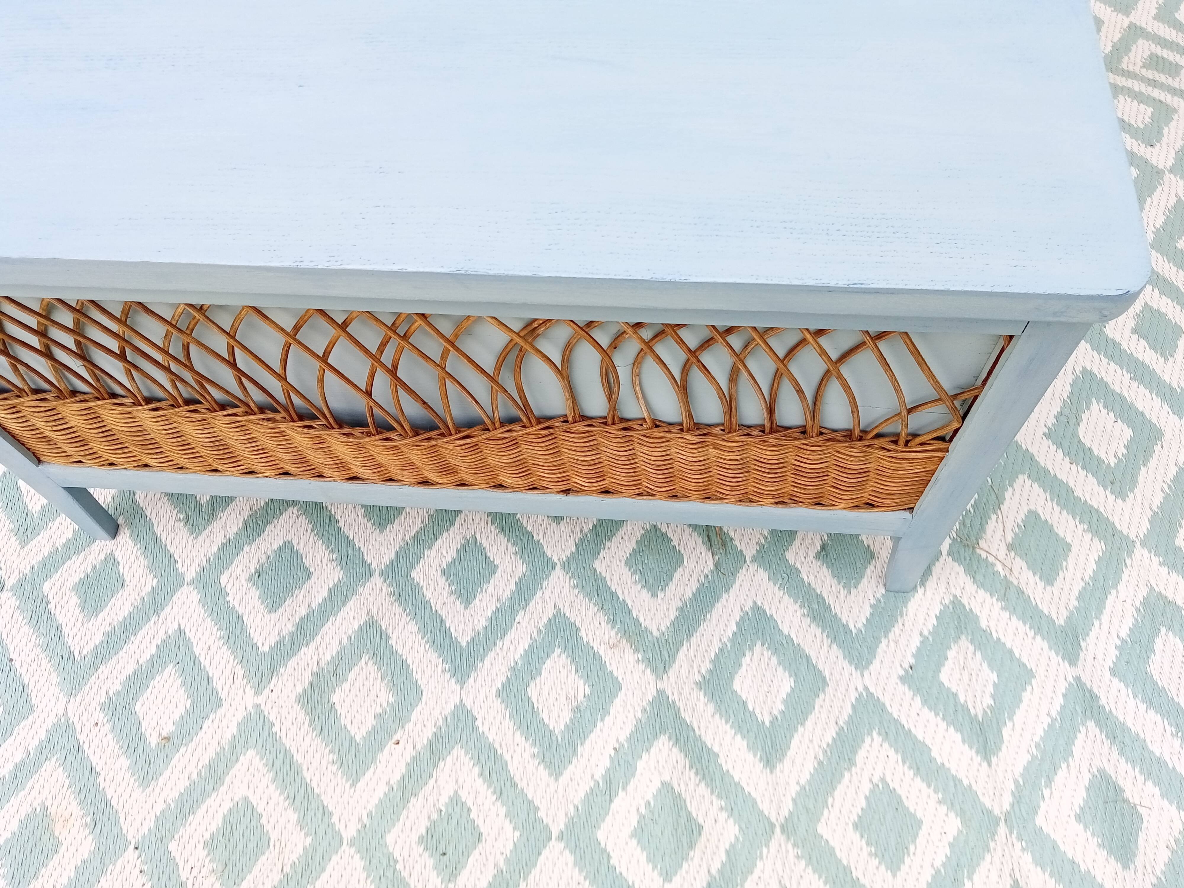 Wooden and rattan chest