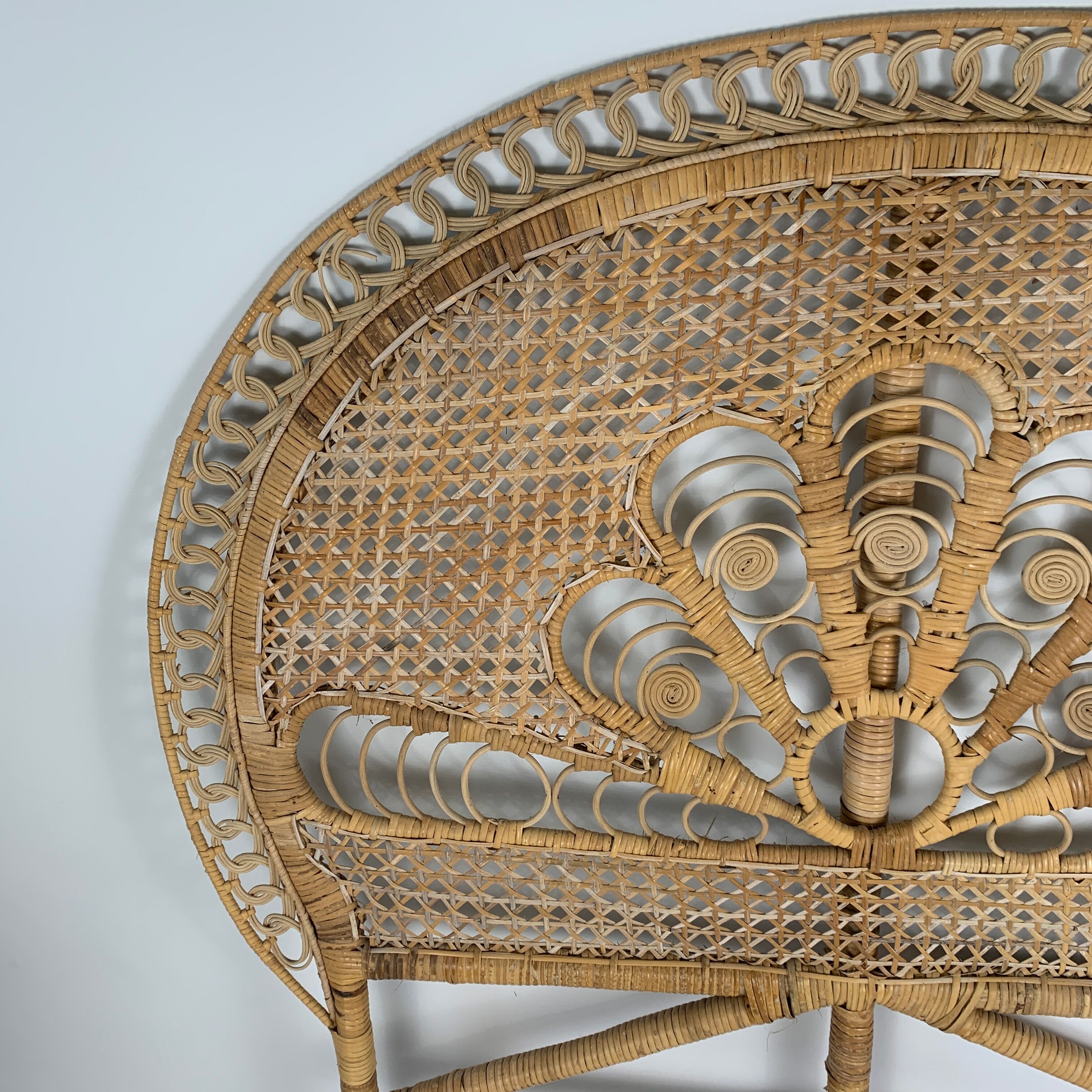 Rattan headboard decoration peacock tail