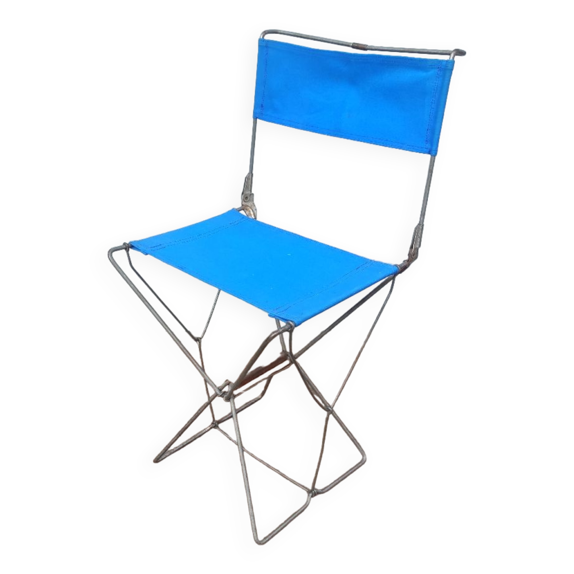 Siège pliant en tissu bleu vintage de pêche ou pour enfant
