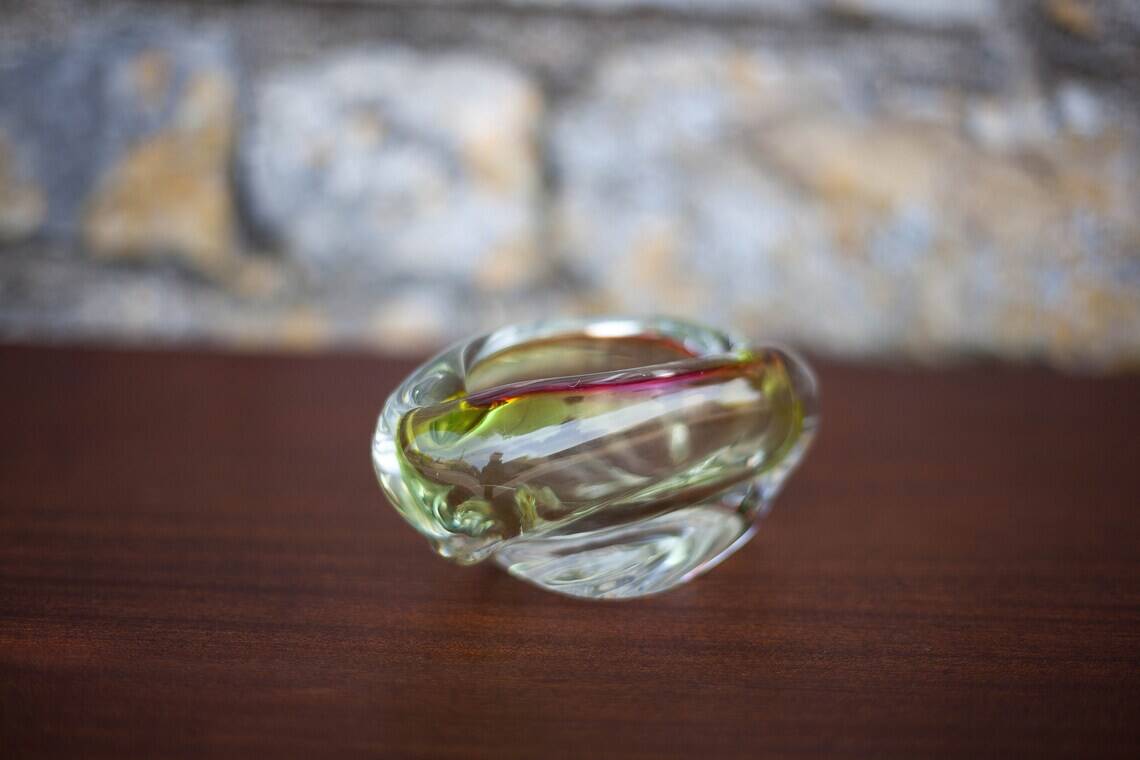 Art glass ashtray, Flavio polished ashtray, collection, glass art, ashtray, vintage