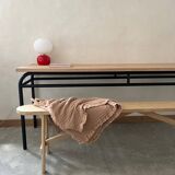 raw wood table, metal legs