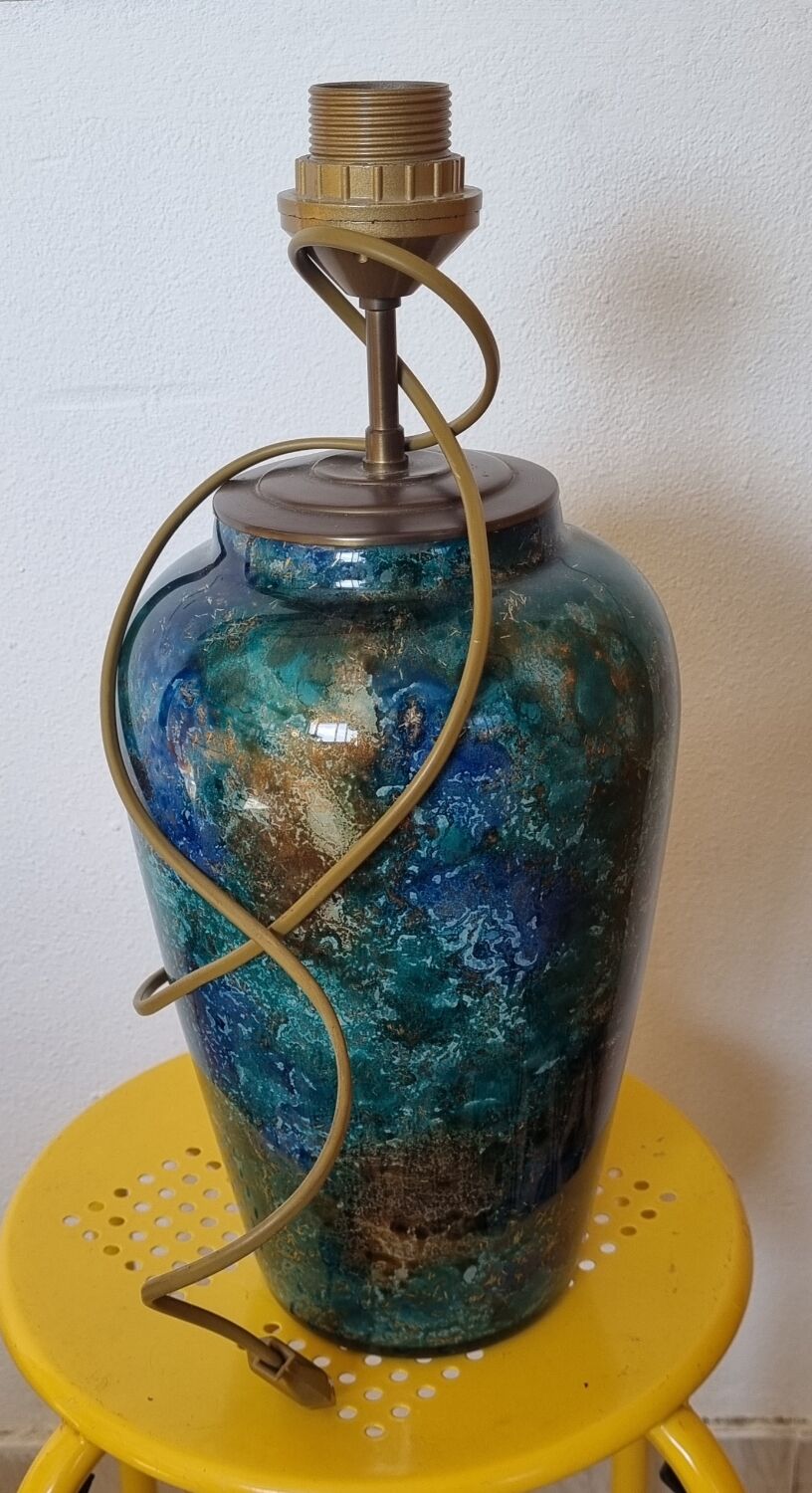 Glass lamp base with eglomisé finish by Laque Line 41cm