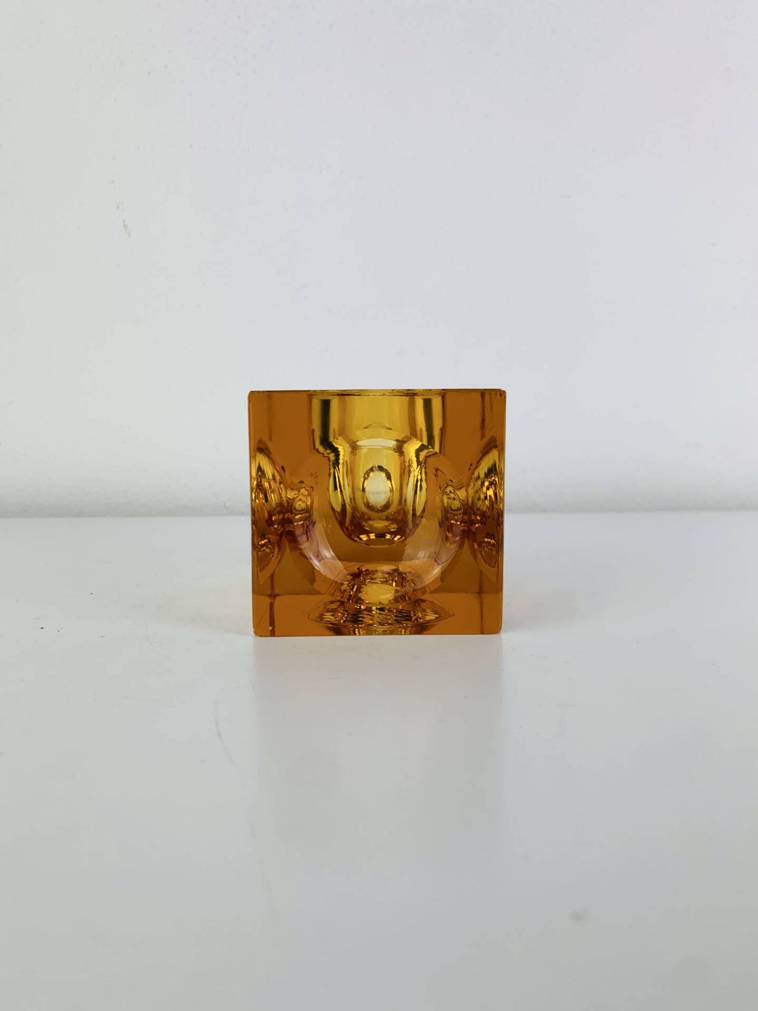 Bougeoir ice cube verre ambré années 60