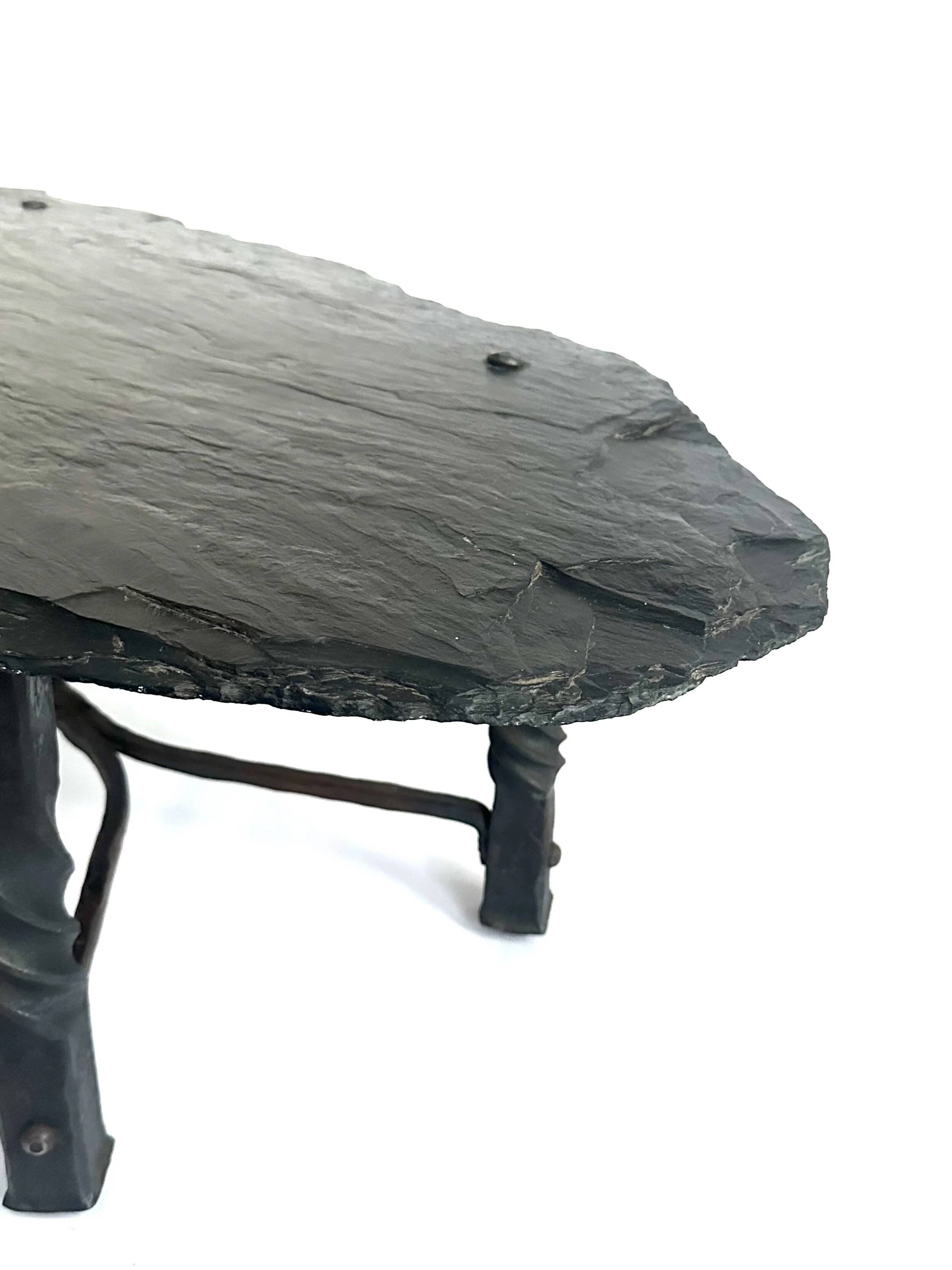 French wrought iron and slate coffee table