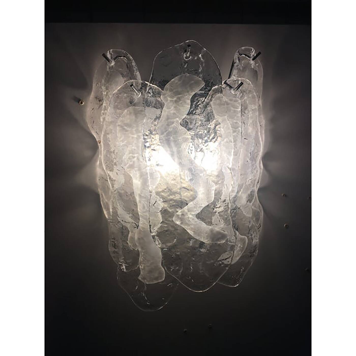 Lot of 2 Transparent and White “Fiamma” Murano Glass Wall Sconces