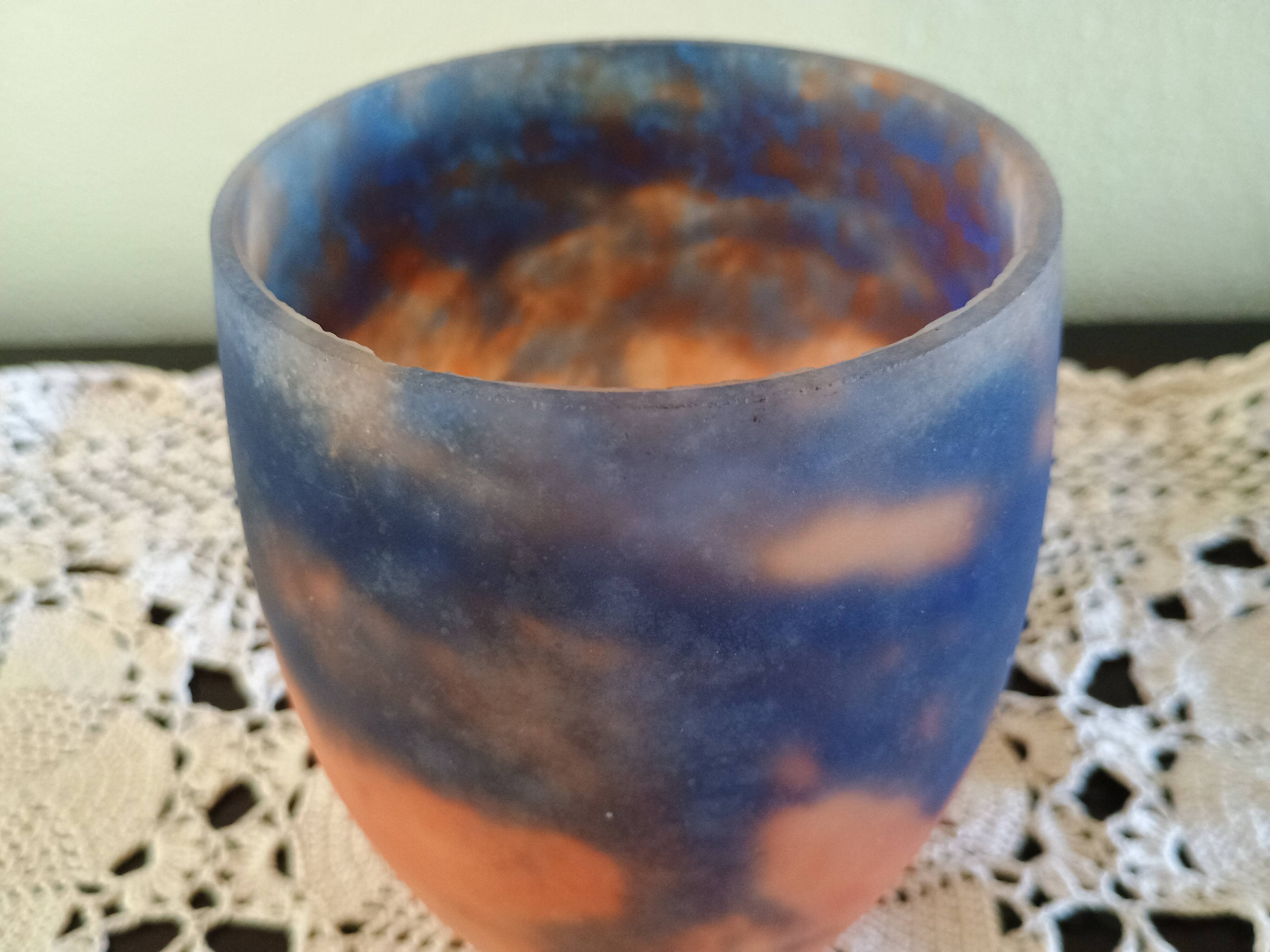 Tulip for chandelier or lamp - Orange blue purple marbled glass - Art Deco