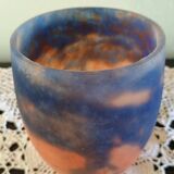 Tulip for chandelier or lamp - Orange blue purple marbled glass - Art Deco