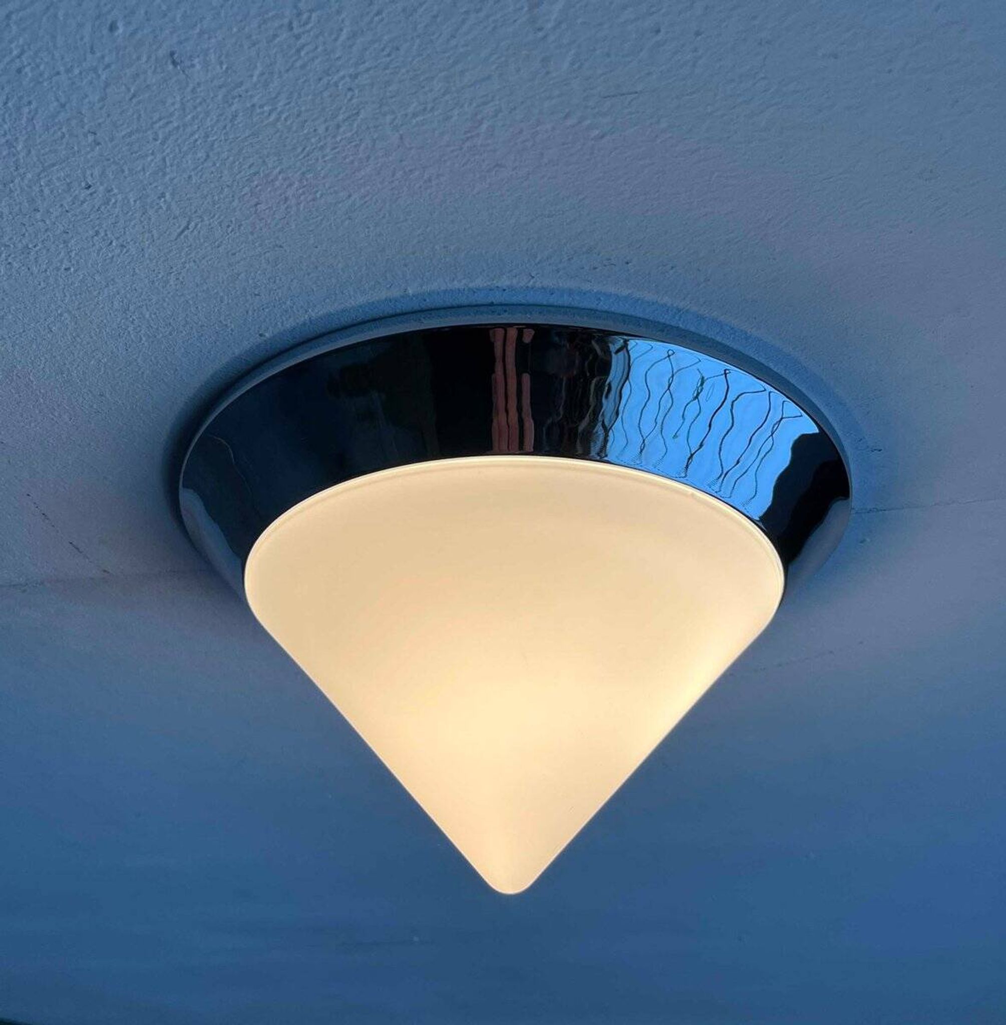 Vintage conical glass and chrome ceiling lamp, 1980s