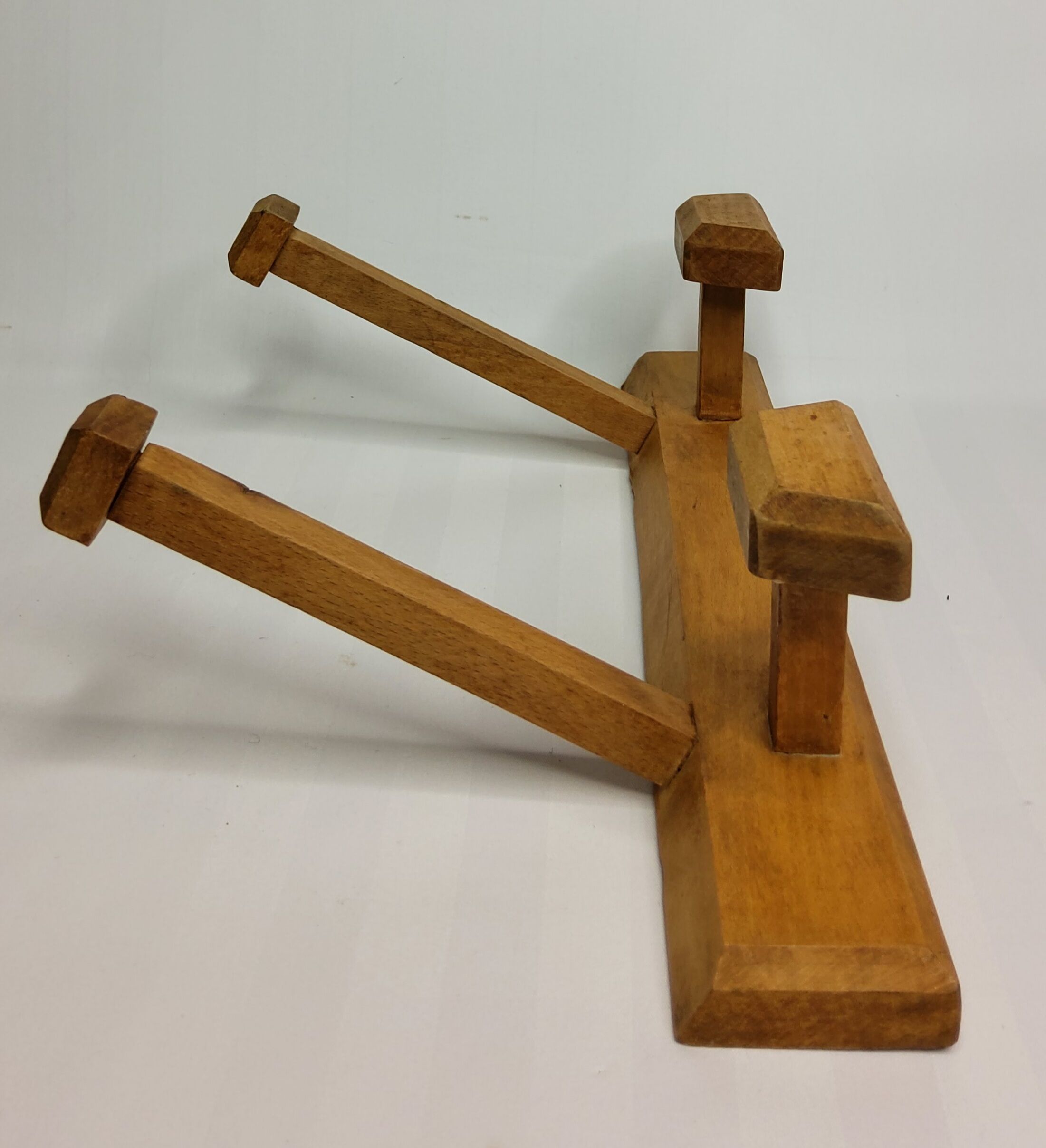 Vintage solid wood wall coat rack, two hooks, 35 cm