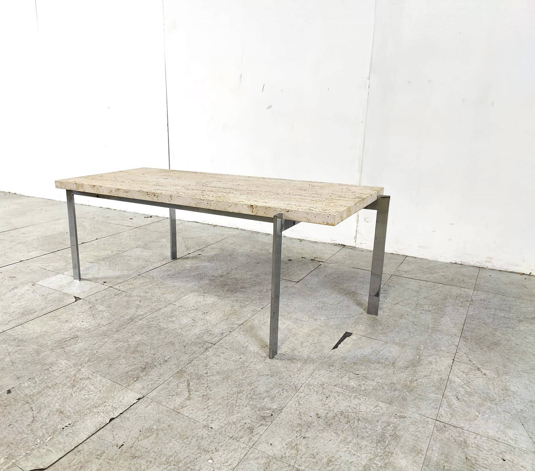 Vintage travertine and chrome coffee table, 1970s