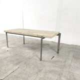 Table basse vintage en travertin et chrome, 1970