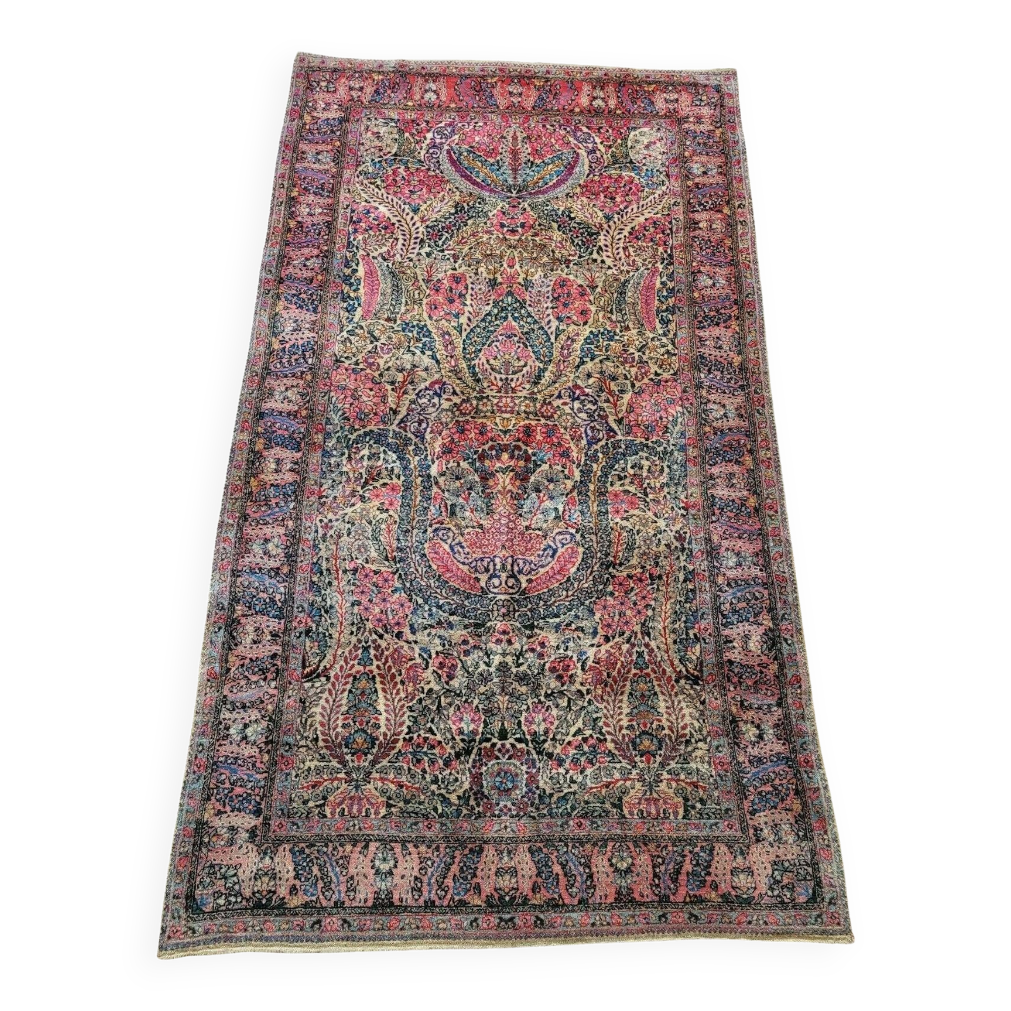 Antique Handmade Middle Eastern Kerman Rug 3.9' x 6.9' (120 cm x 211 cm), 1920s - 1L15