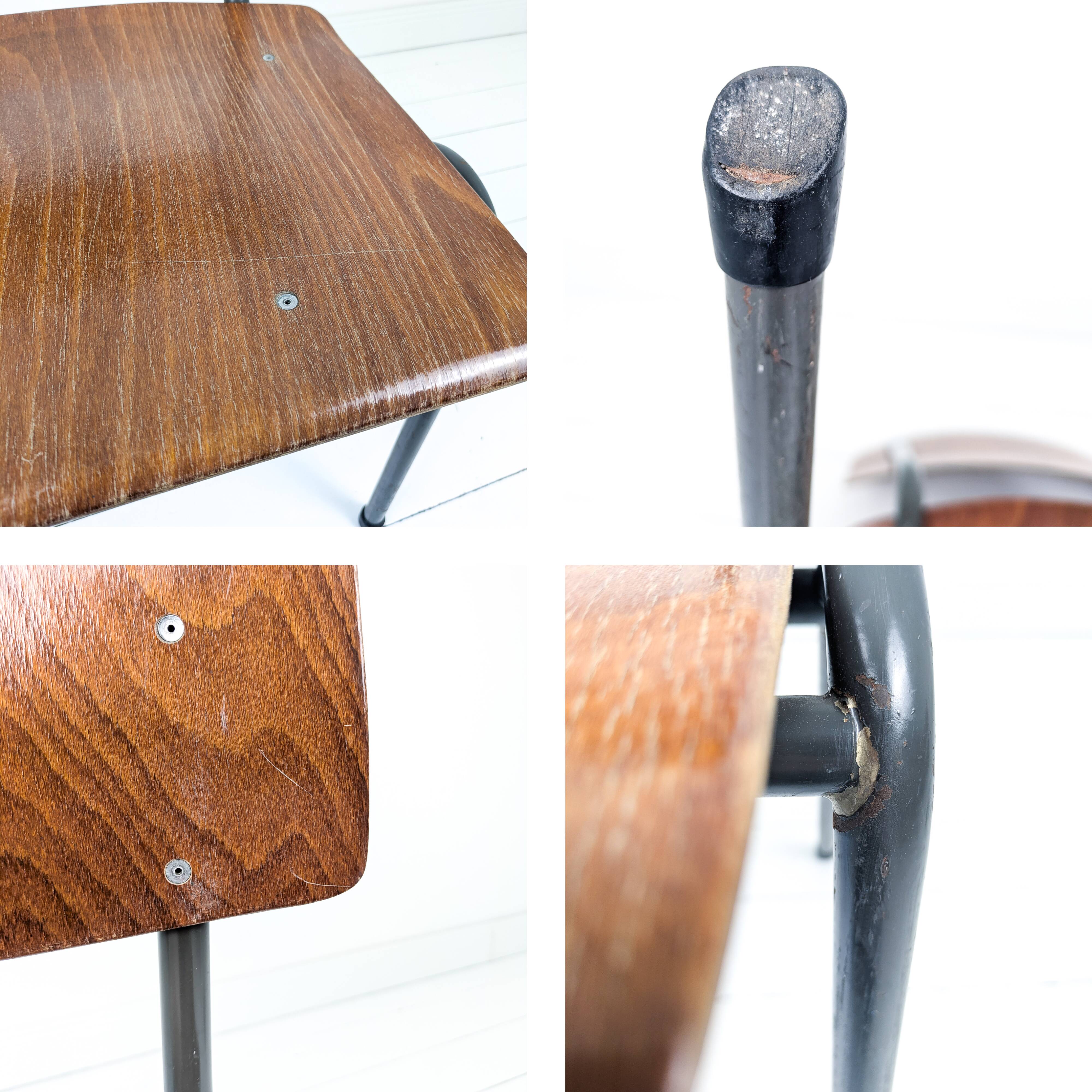 Chaise vintage Mid-Century bois et métal anthracite noir style industriel O