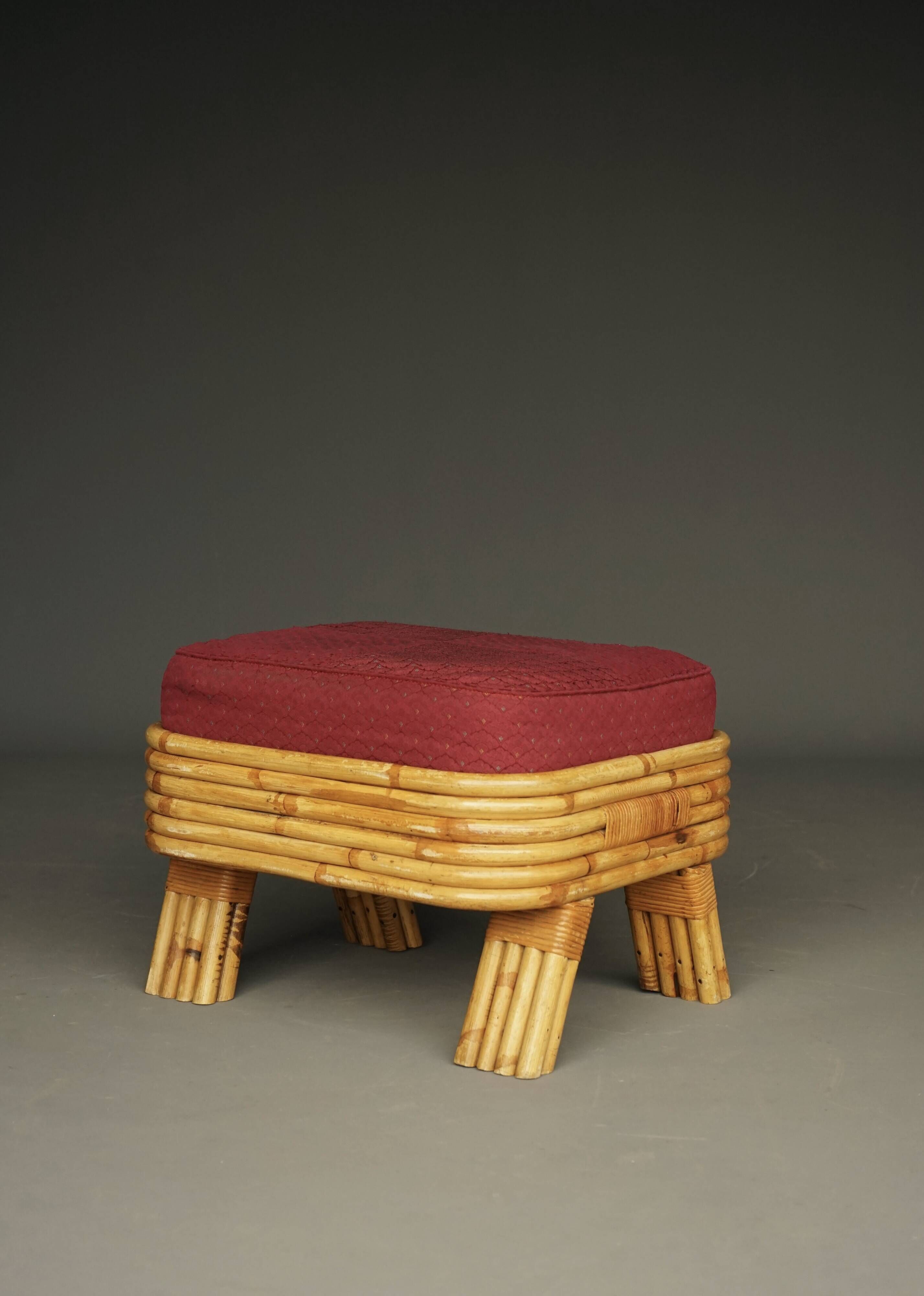 Bohemian Bamboo stool footstool. 1960s
