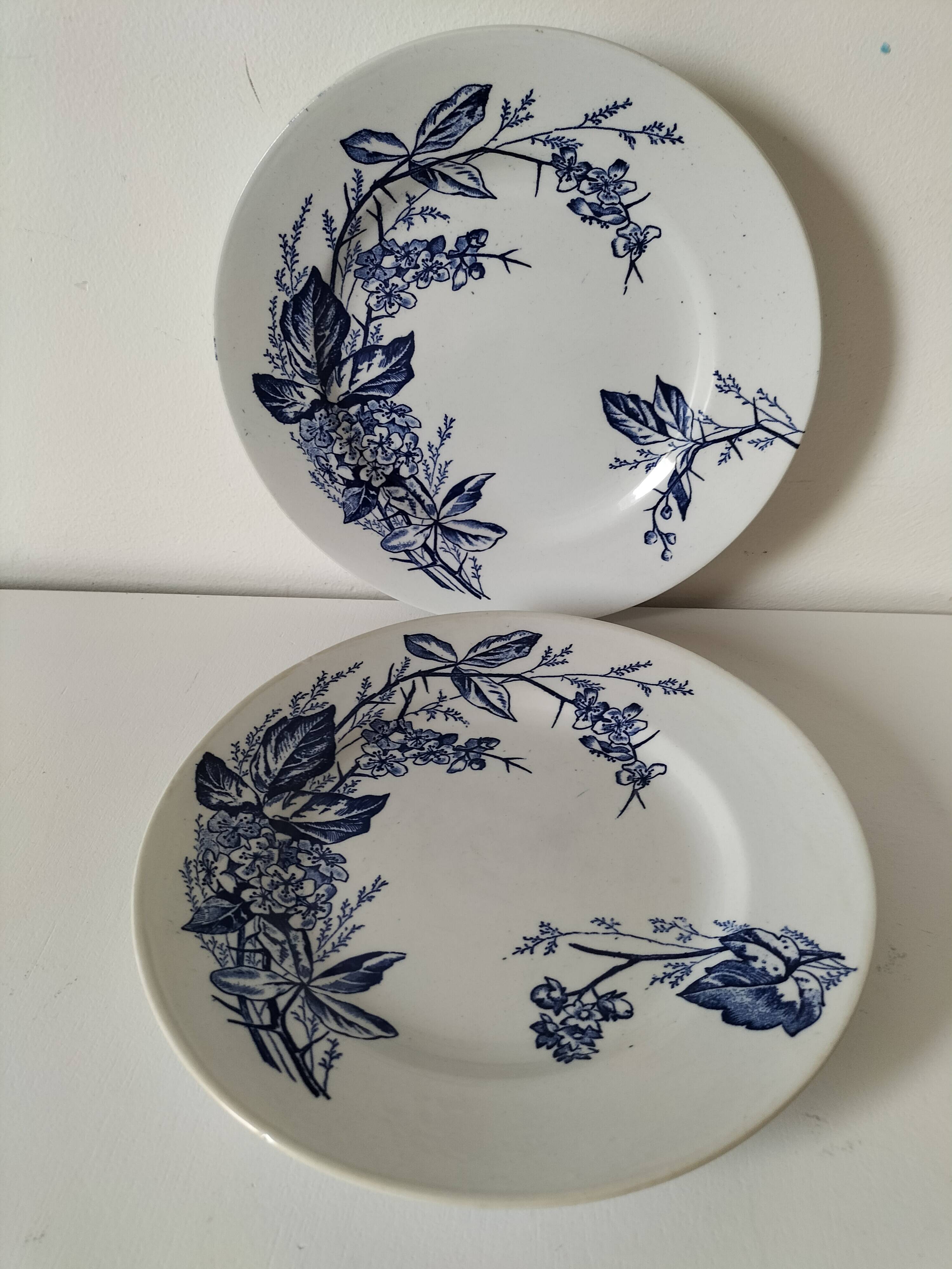 Pair of Longchamp plates 1880-1900 – Rare naturalistic floral decoration