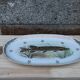 Large French porcelain dish L.C – Painted pike & gilded frieze