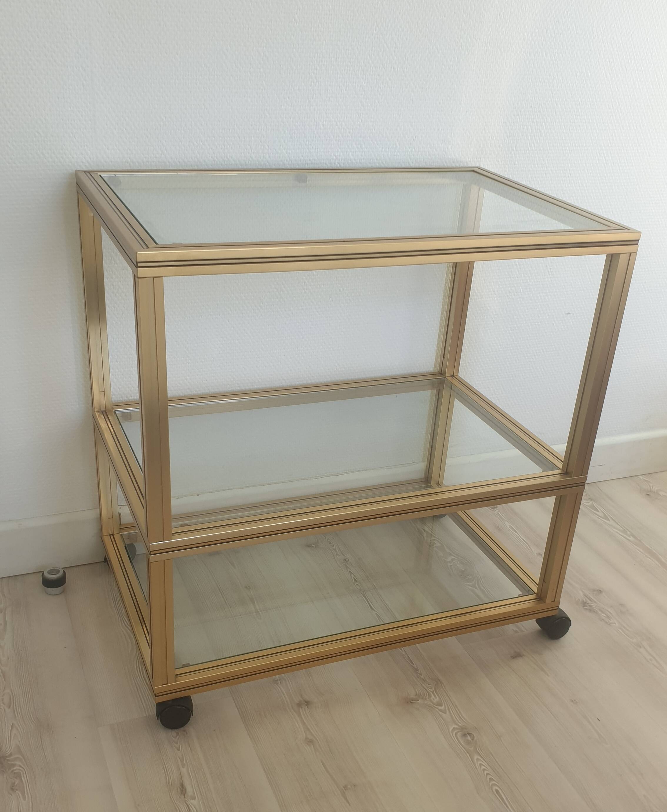 Dessert trolley in brass and glass