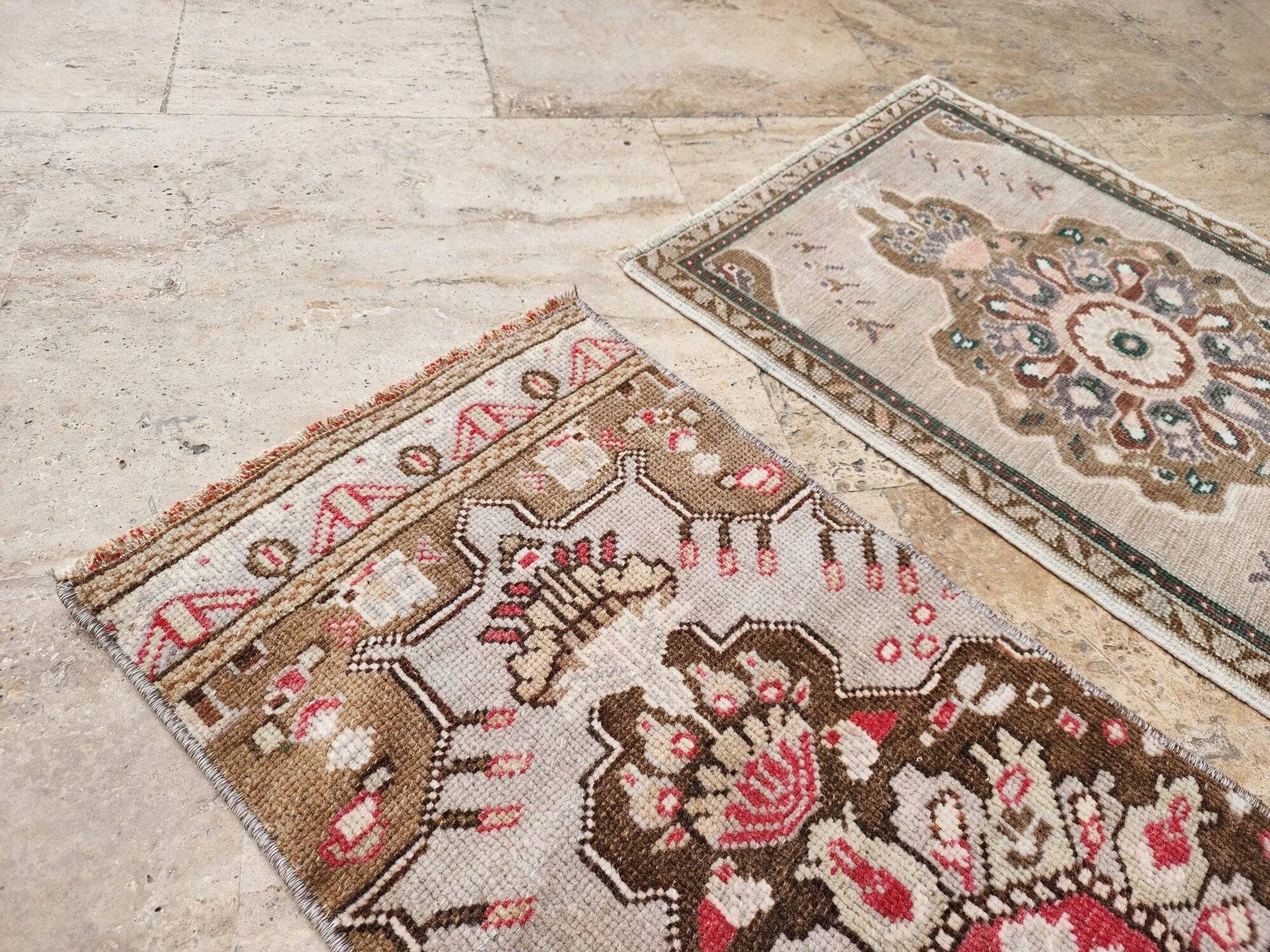 Set of 2 vintage handmade Turkish rugs 51x66 cm
