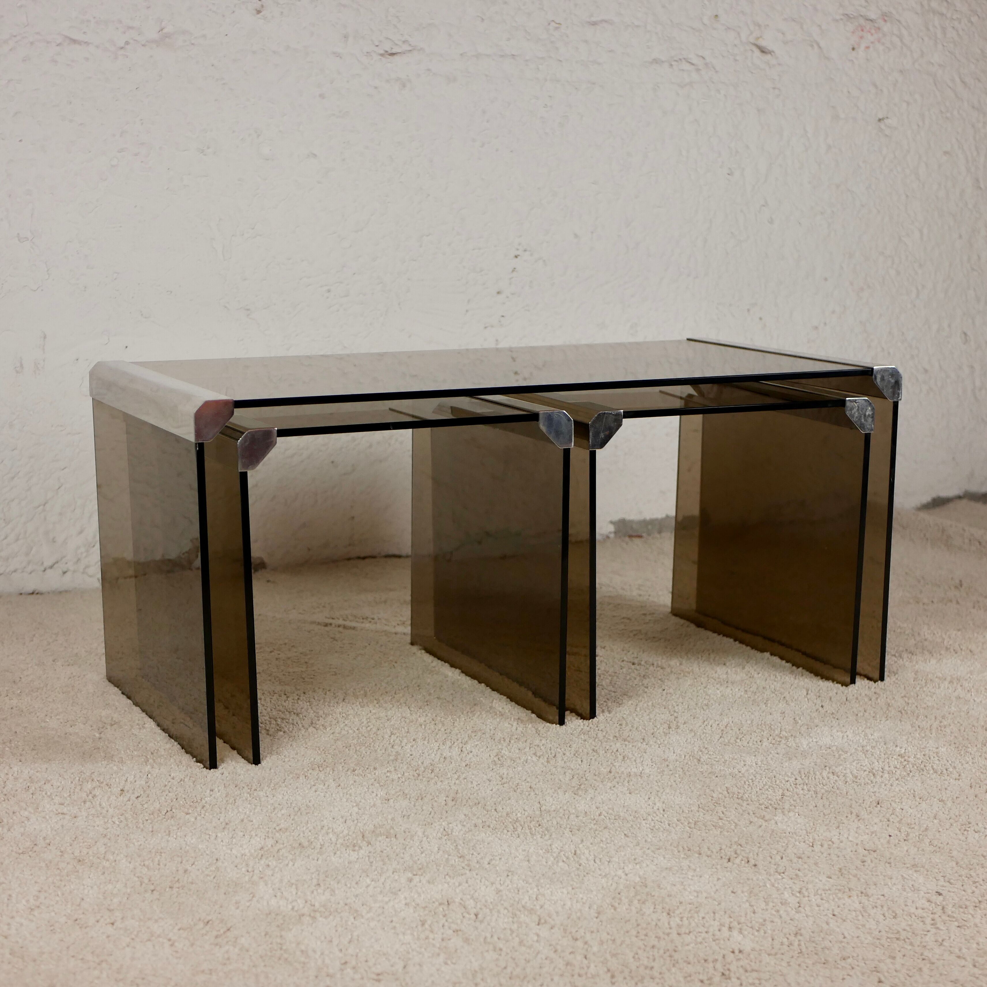 Nesting tables smoked glass by Gallotti & Radice