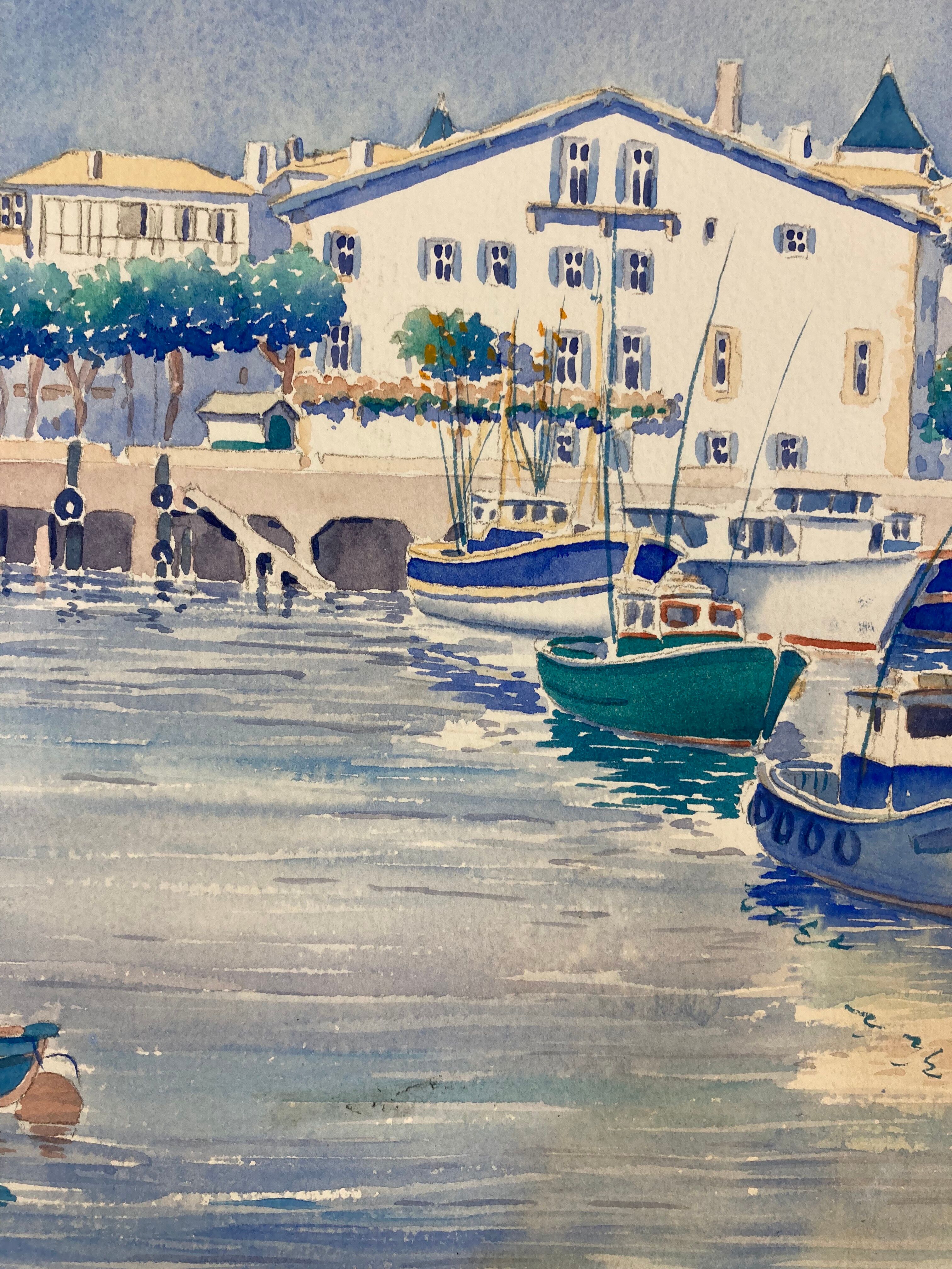 Aquarelle Marine Vintage Port de Saint-Jean-de-Luz