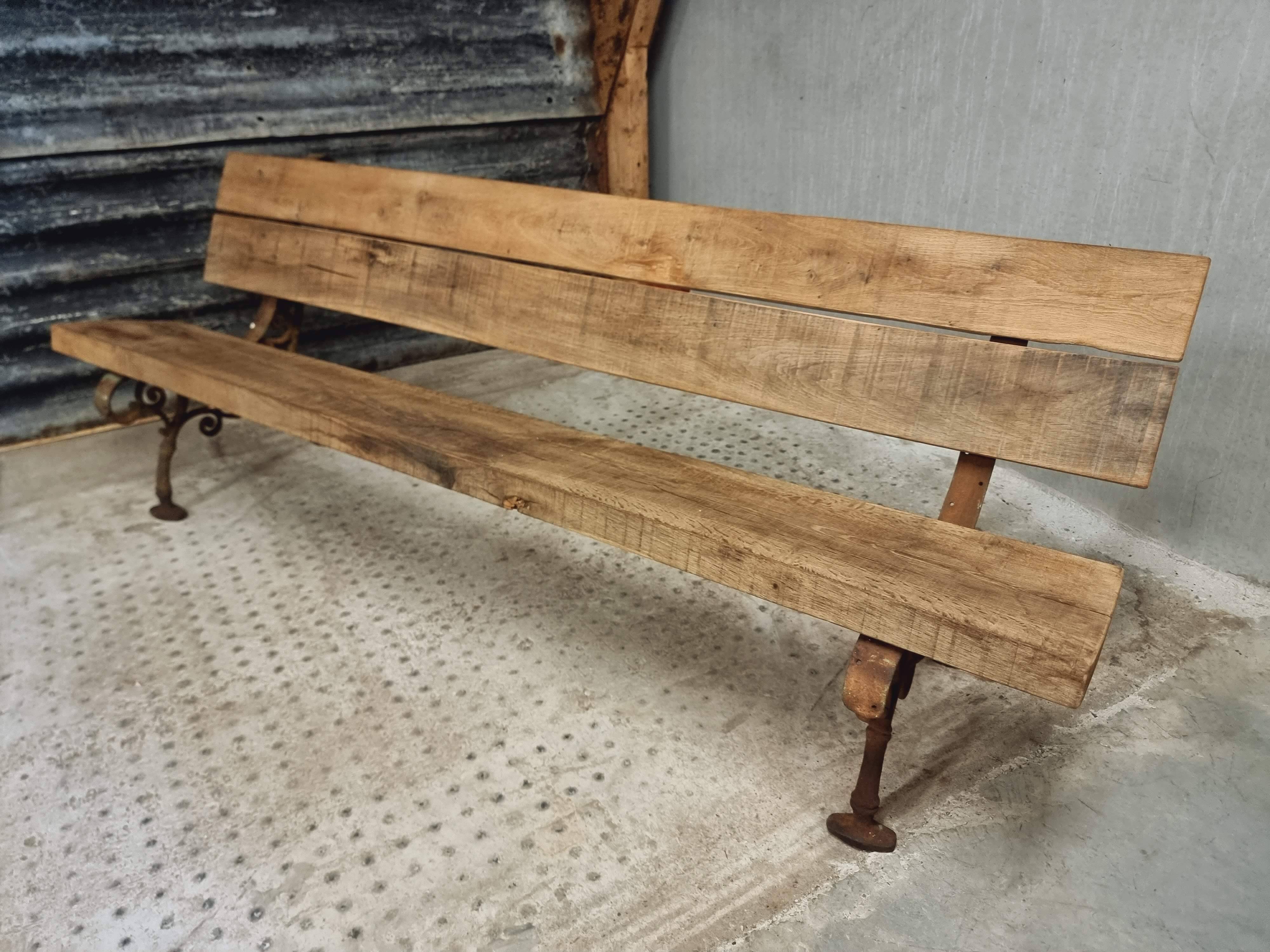 Antique garden bench French park bench oak with cast iron 218 cm