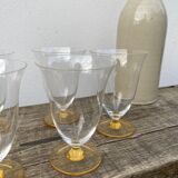7 glasses with crystal stemmed yellow feet / cups