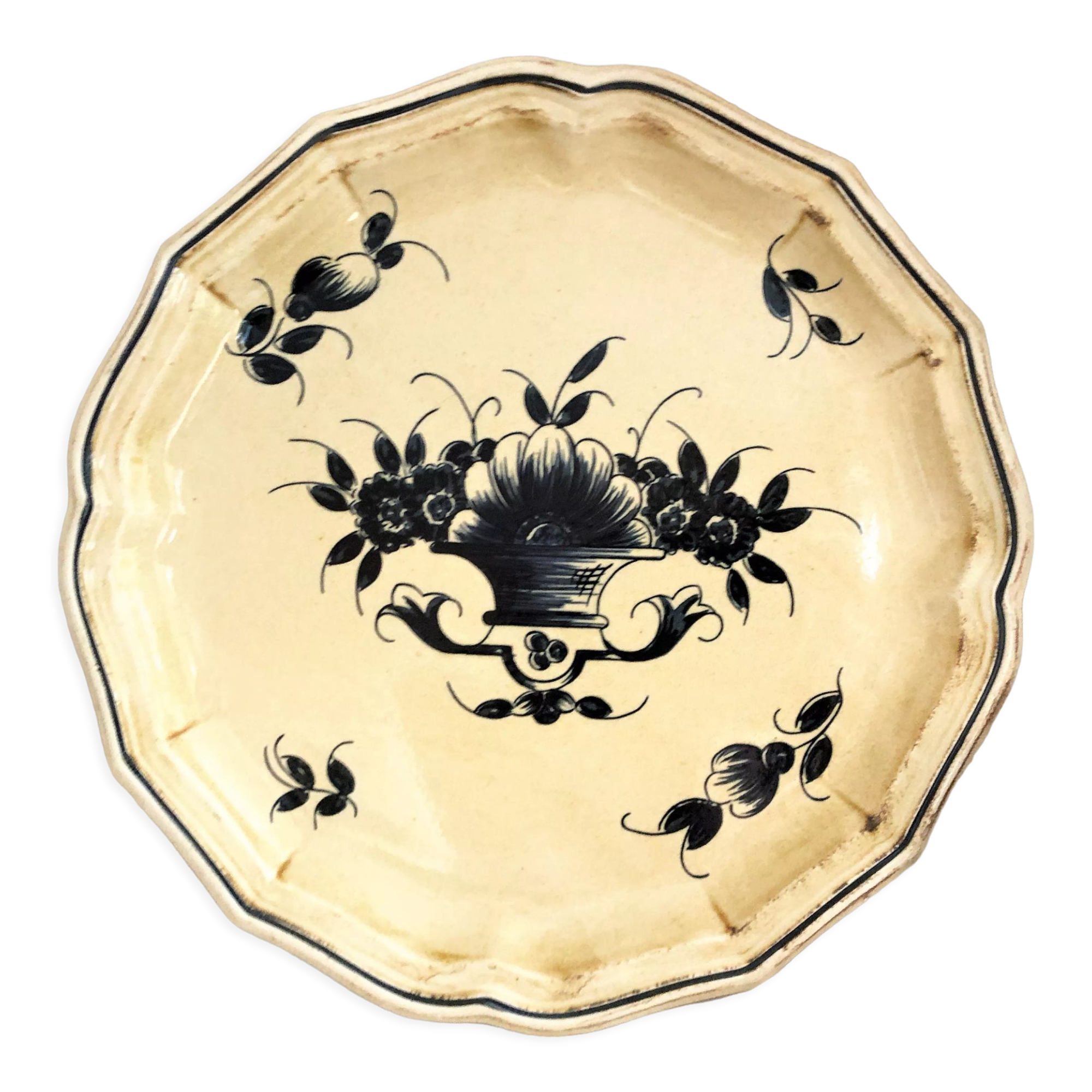 Decorative plate earthenware from Salins France decoration Basket