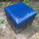 Square stool in black lacquered steel wire and blue leatherette circa 1970