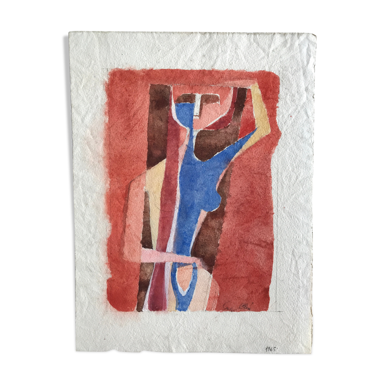 Yves Alix, Nude with raised arm, 1965. Watercolor on signed paper