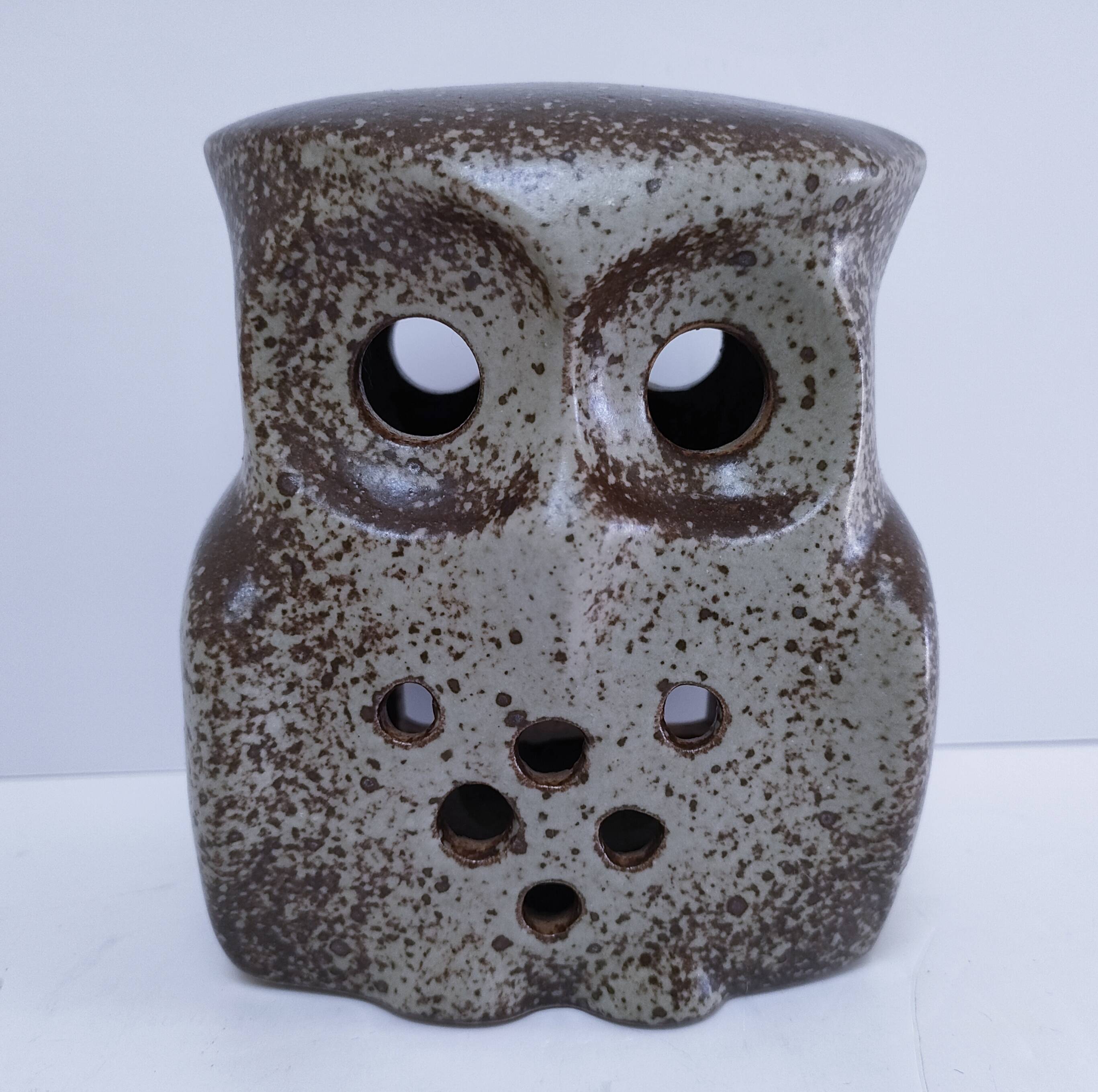 vintage pyrite stone owl candlestick