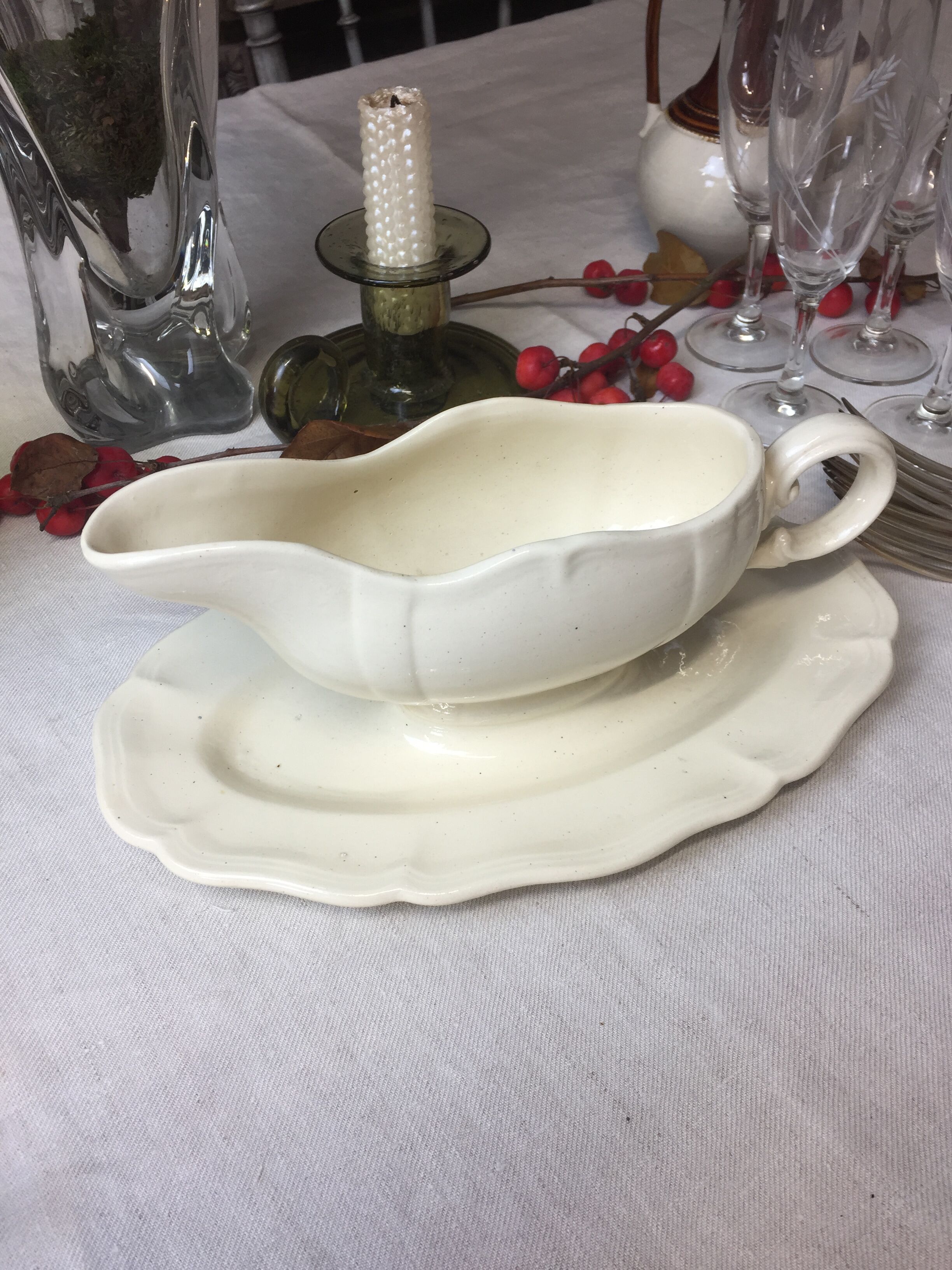 Old sauce boat Ivory made in France Digoin Sarreguemines
