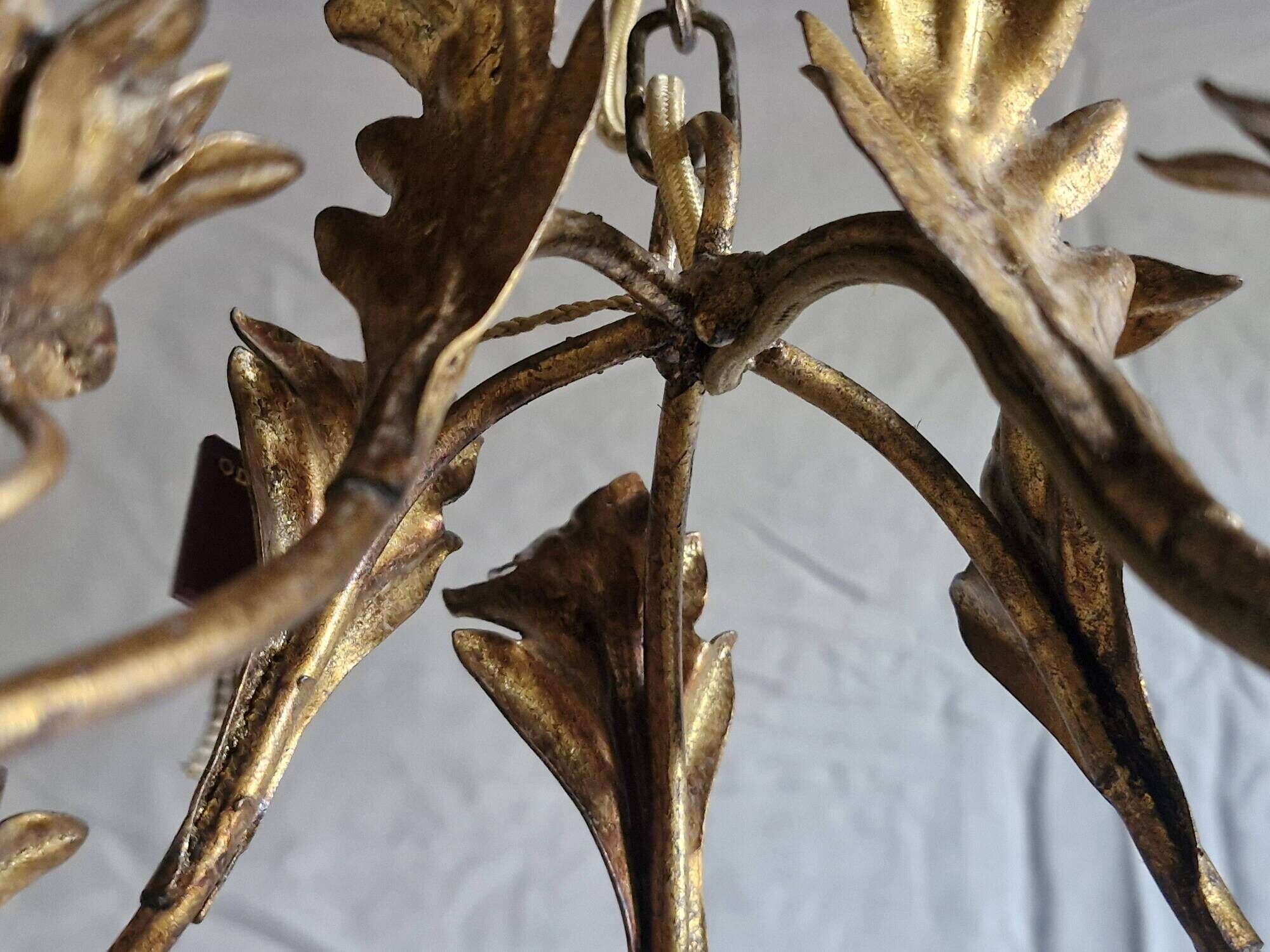 Rare suspension / antique chandelier with 5 lights - Flowers & Foliage in gilded metal