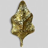 Large Pair of Murano Gilded Glass Leaf Wall Lights - Italy Circa 1980 H 67 cm
