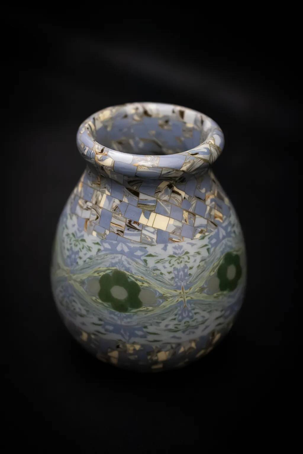 Gerbino vase in mixed clay with blue hues - Vallauris Mid-Century