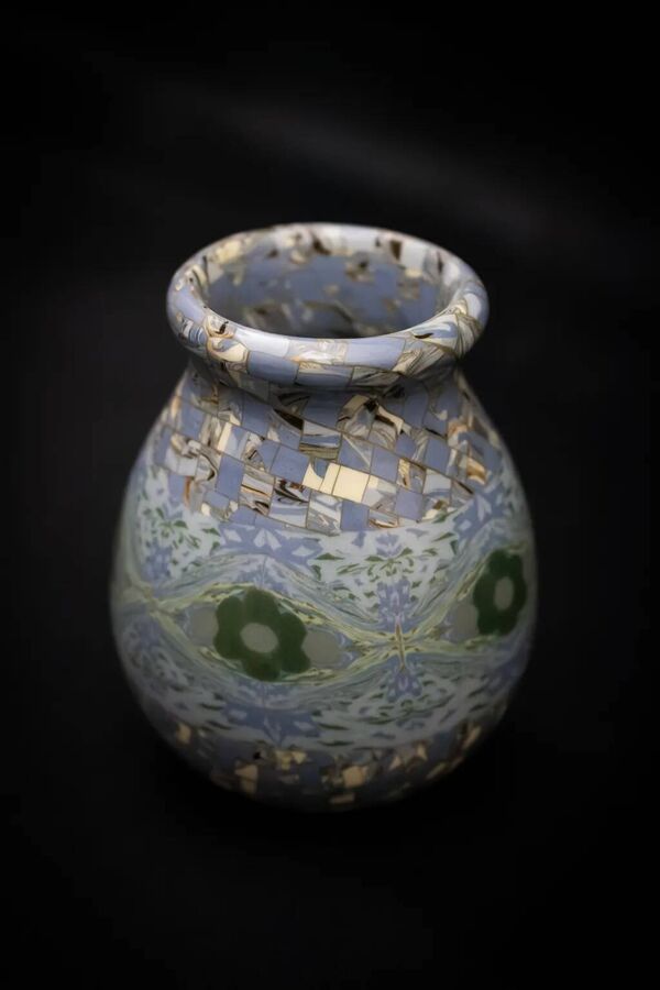 Vase Gerbino en terre mêlée à nuances bleues - Vallauris Mid-Century