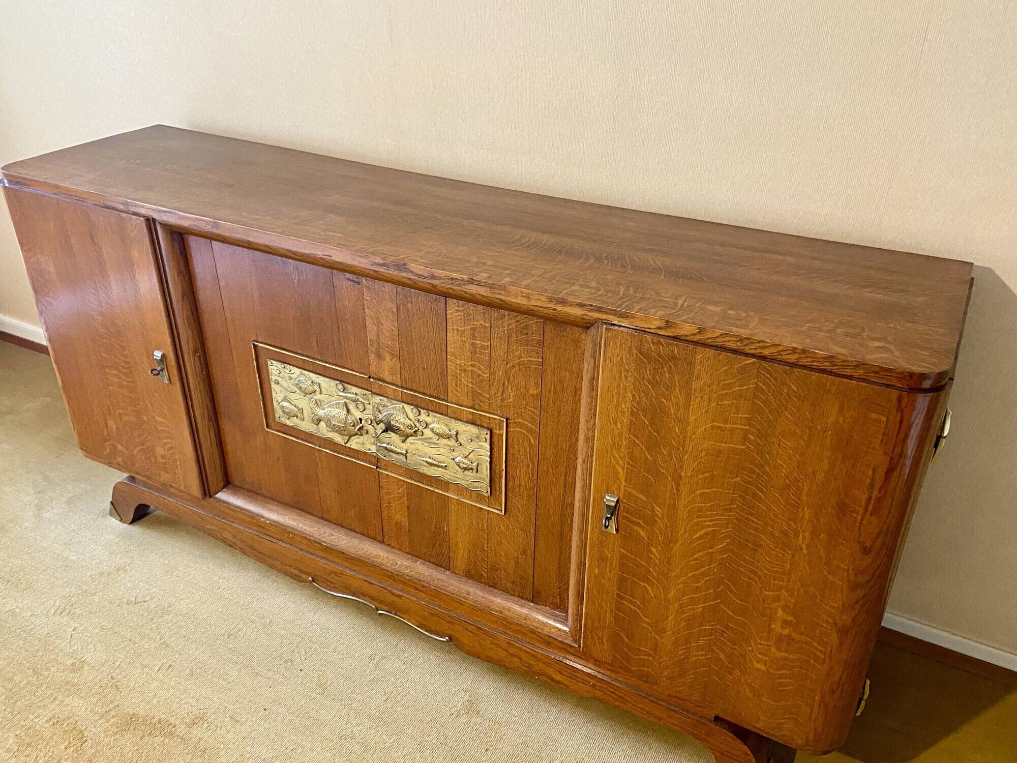 Mid-century vintage Scandinavian 1950s Art Deco Parisian sideboard oak wood