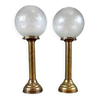 20th-Century Candleholders with Glass Shades, 1950s, Set of 2